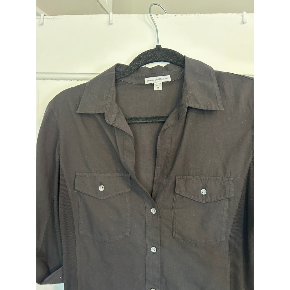 James Perse Sheer Slub Side Panel Shirt Black Size 2 - Picture 5 of 9